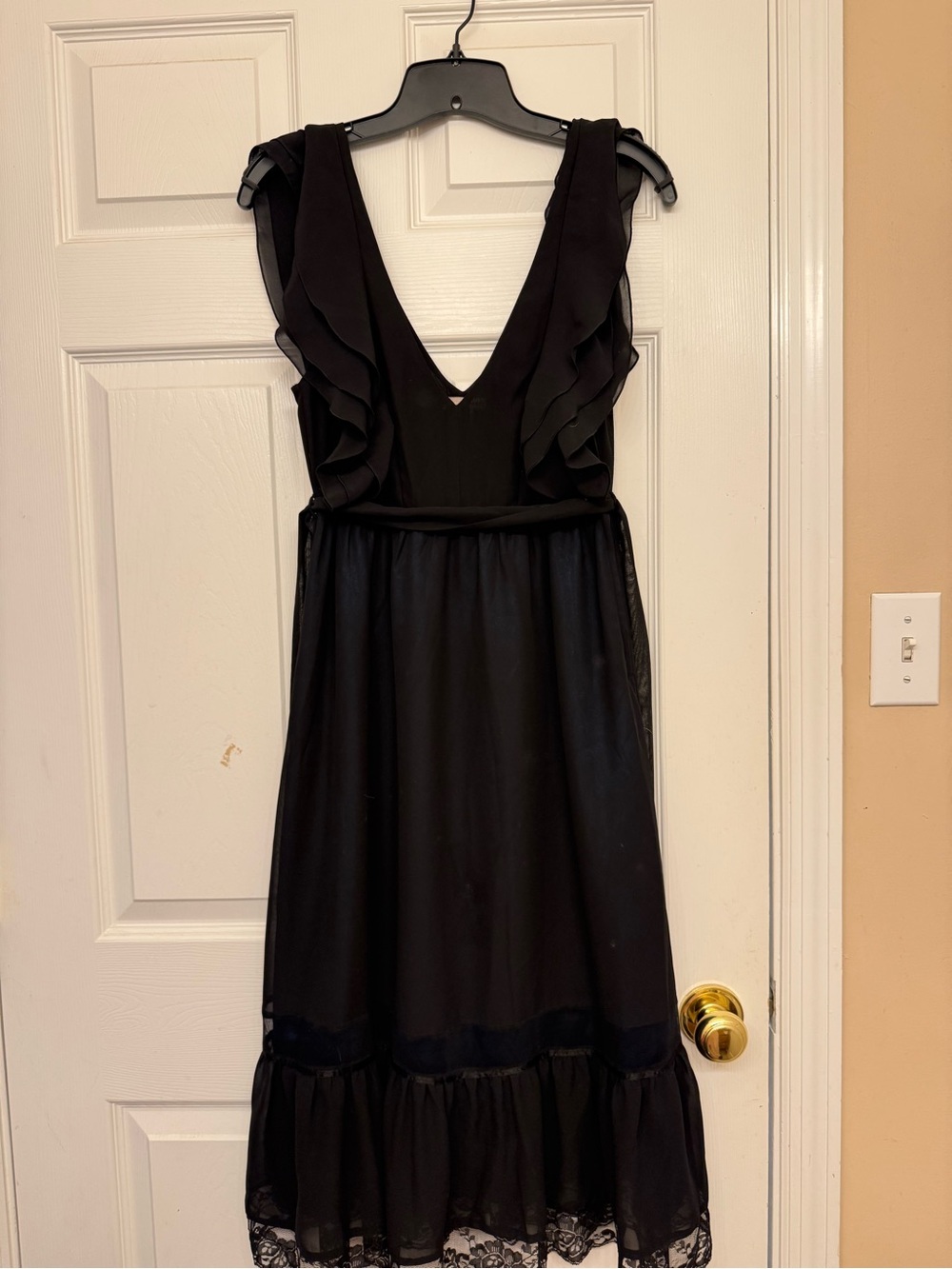 H&M Black Ruffle V-Neck Midi Dress